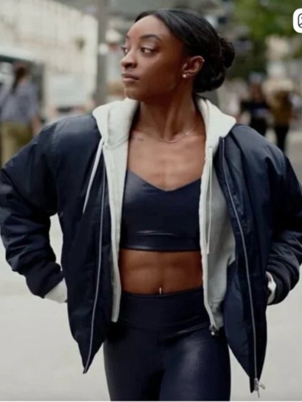 ATHLETA X Simone Biles‎ Jacket Womens Large Blue Varsity Bomber Full Zip Pockets